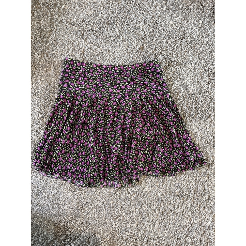 Juniors Black/Purple Floral Elastic Waist Mini Skort Size Small